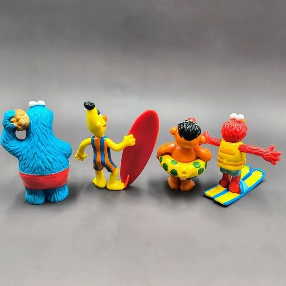 Vintage Sesame Street Beach PVC Figure Lot - Cookie Monster, Bert, Ernie, Elmo